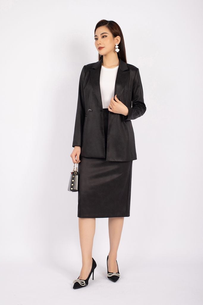 FAV9924 - Áo vest nữ công sở vải lụa dáng suông cổ hai ve phối túi hai bên - PANTIO