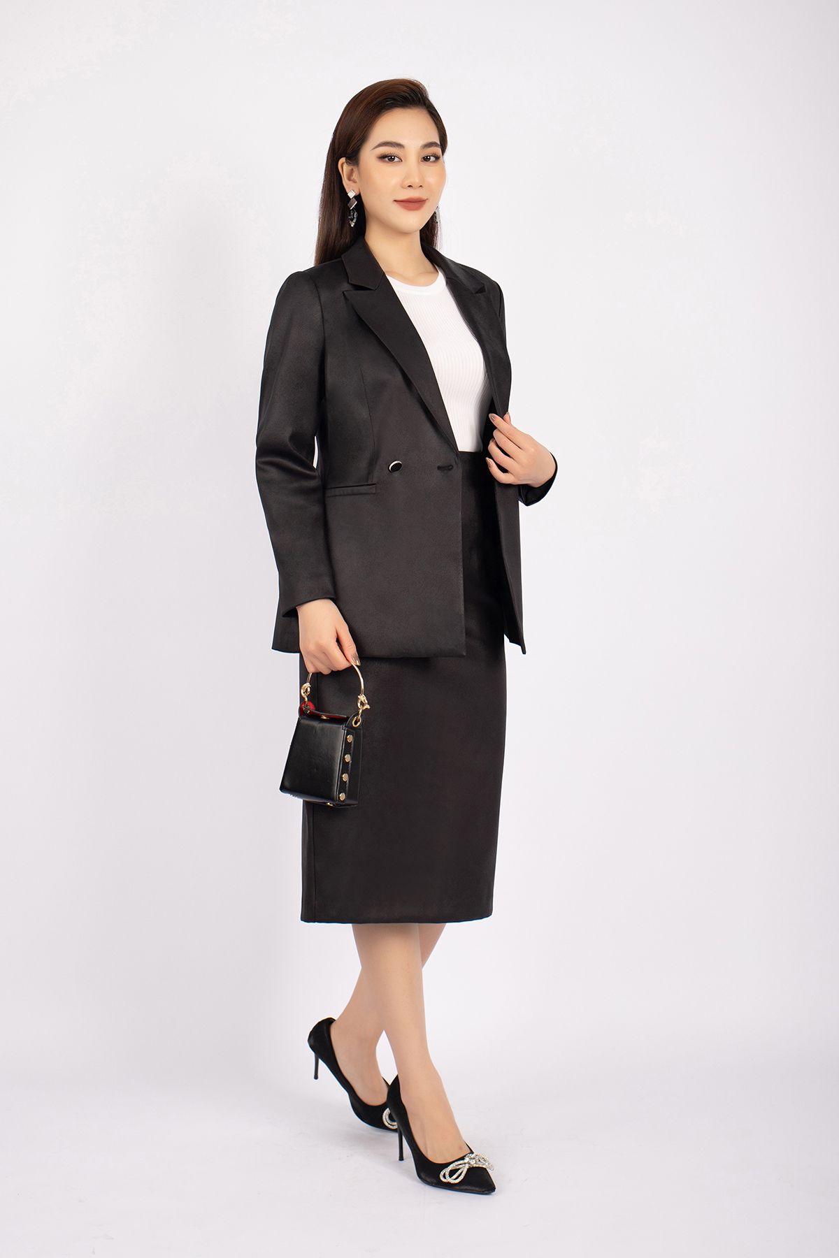 FAV9924 - Áo vest nữ công sở vải lụa dáng suông cổ hai ve phối túi hai bên - PANTIO