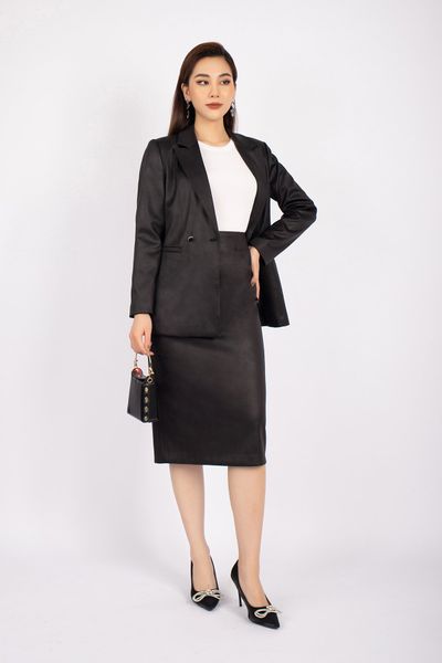 FAV9924 - Áo vest nữ công sở vải lụa dáng suông cổ hai ve phối túi hai bên - PANTIO