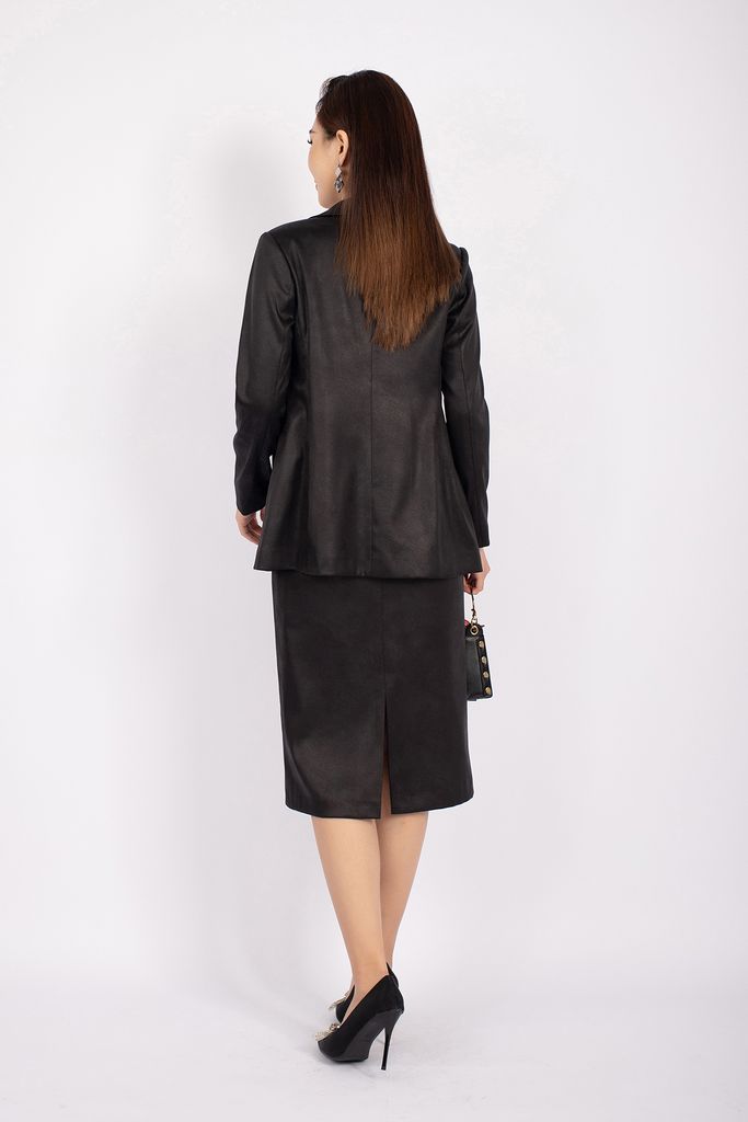 FAV9924 - Áo vest nữ công sở vải lụa dáng suông cổ hai ve phối túi hai bên - PANTIO