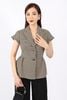 FAV9941 - Áo vest nữ công sở vải dạ dáng ôm có lót vải lụa gió cổ hai ve tay ngắn xếp nhún hai bên hông tạo kiểu - PANTIO
