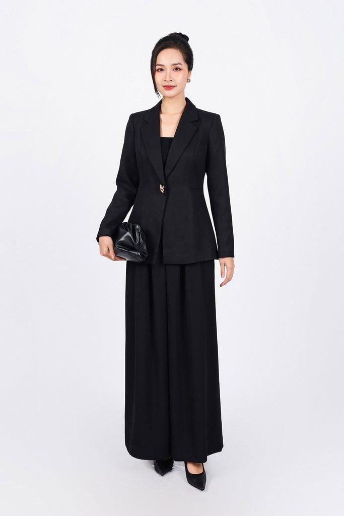 FAV9946 - Áo vest công sở vải thô dày dáng ôm cổ hai ve thân áo đính khuy kim loại cao cấp - PANTIO