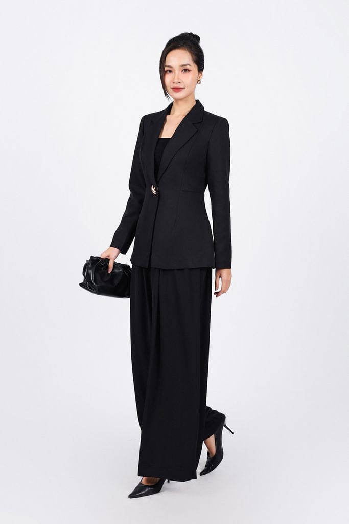 FAV9946 - Áo vest công sở vải thô dày dáng ôm cổ hai ve thân áo đính khuy kim loại cao cấp - PANTIO