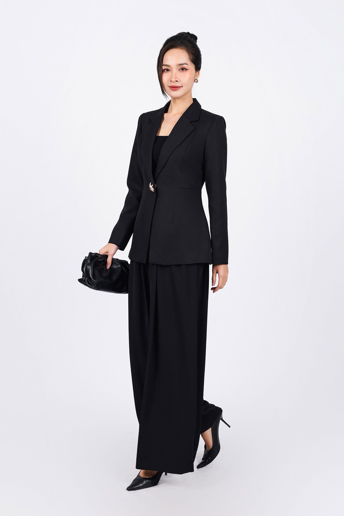 FAV9946 - Áo vest công sở vải thô dày dáng ôm cổ hai ve thân áo đính khuy kim loại cao cấp - PANTIO