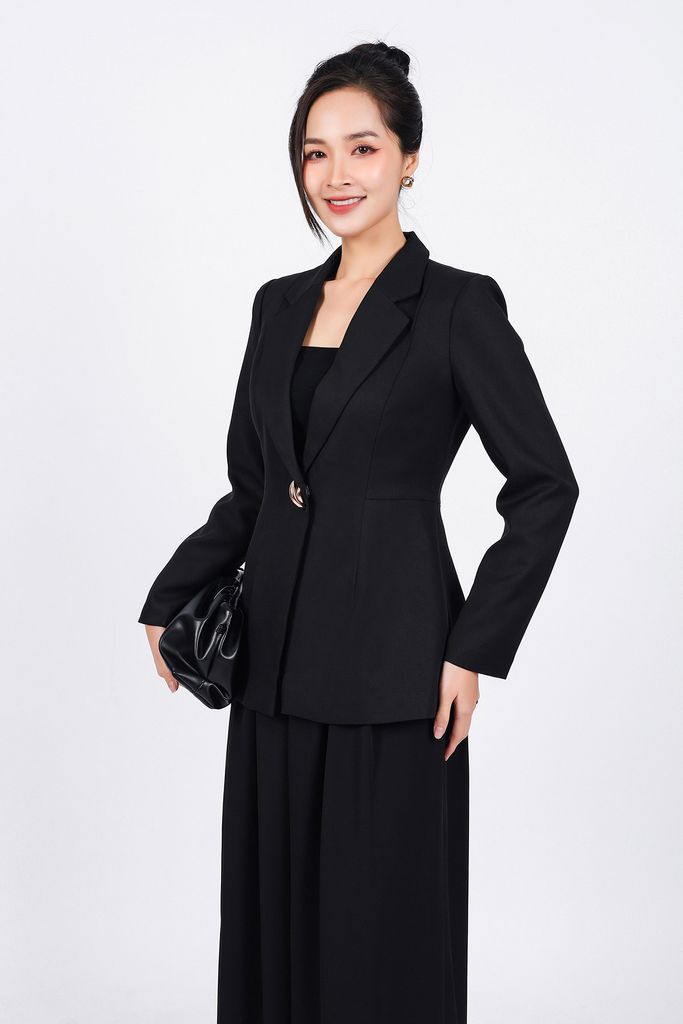 FAV9946 - Áo vest công sở vải thô dày dáng ôm cổ hai ve thân áo đính khuy kim loại cao cấp - PANTIO