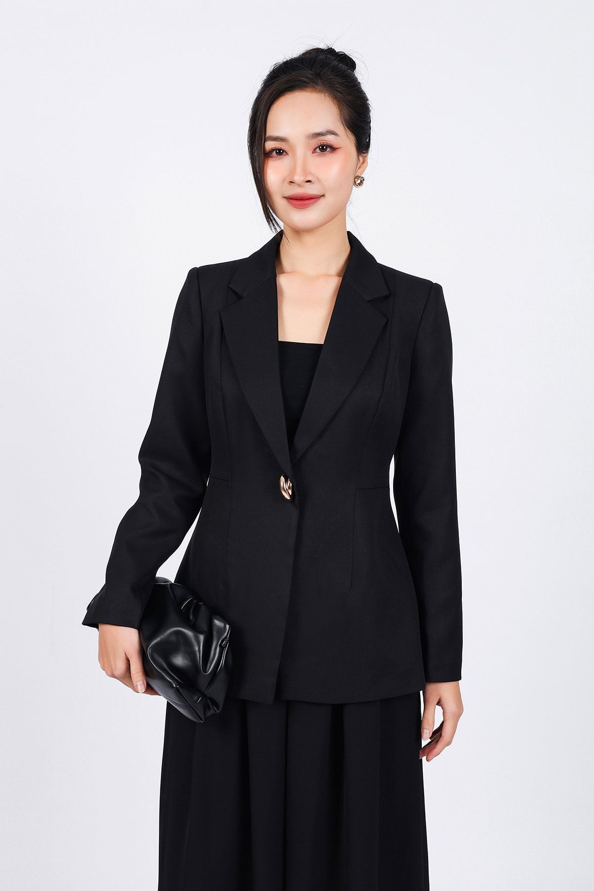FAV9946 - Áo vest công sở vải thô dày dáng ôm cổ hai ve thân áo đính khuy kim loại cao cấp - PANTIO