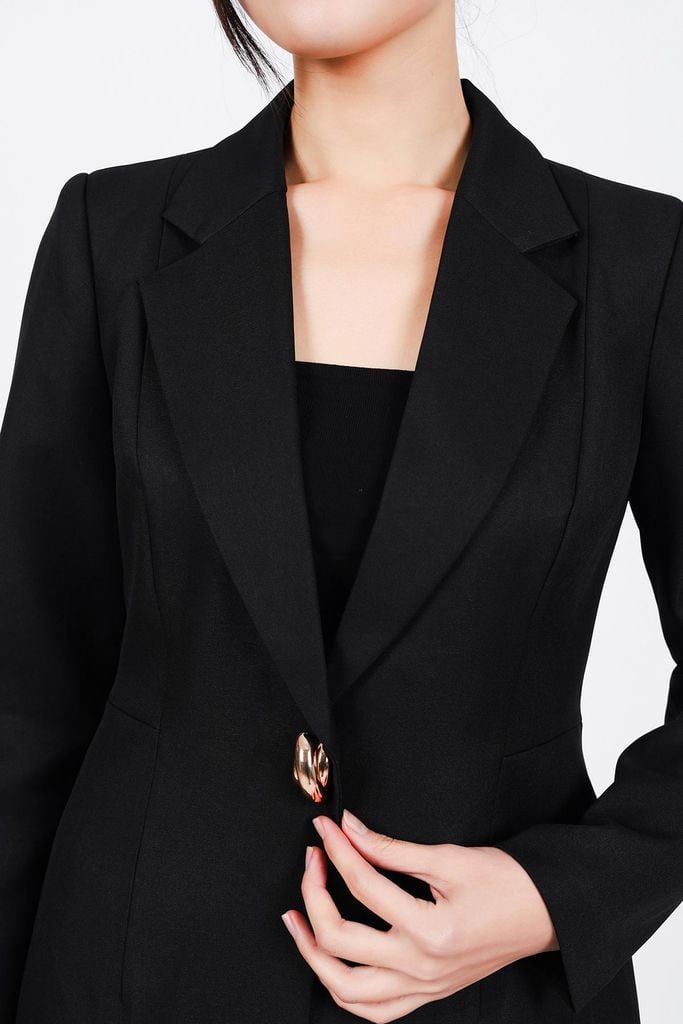 FAV9946 - Áo vest công sở vải thô dày dáng ôm cổ hai ve thân áo đính khuy kim loại cao cấp - PANTIO