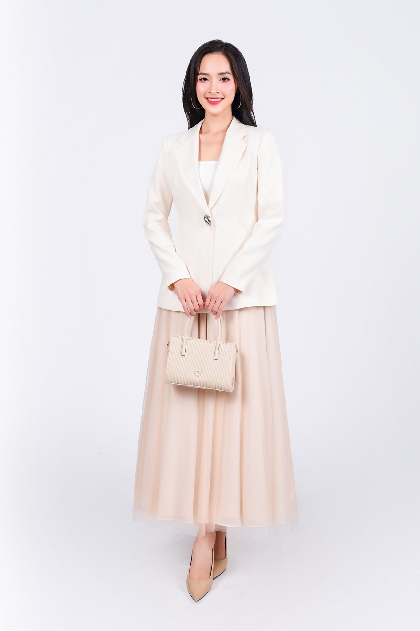 FAV9946 - Áo vest công sở vải thô dày dáng ôm cổ hai ve thân áo đính khuy kim loại cao cấp - PANTIO