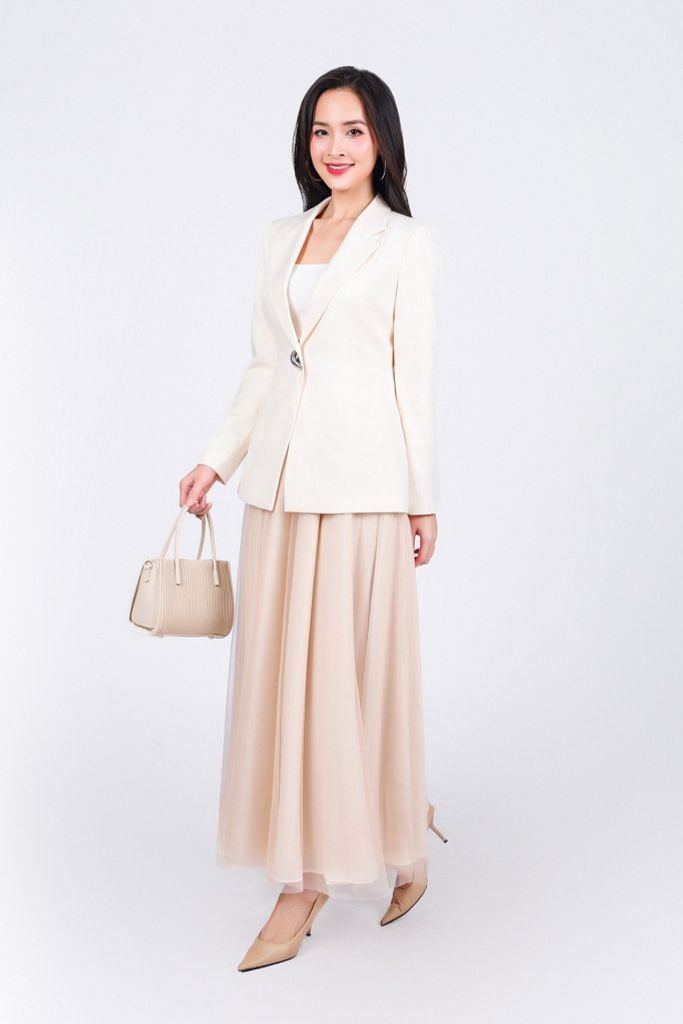 FAV9946 - Áo vest công sở vải thô dày dáng ôm cổ hai ve thân áo đính khuy kim loại cao cấp - PANTIO