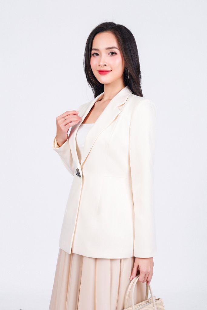 FAV9946 - Áo vest công sở vải thô dày dáng ôm cổ hai ve thân áo đính khuy kim loại cao cấp - PANTIO