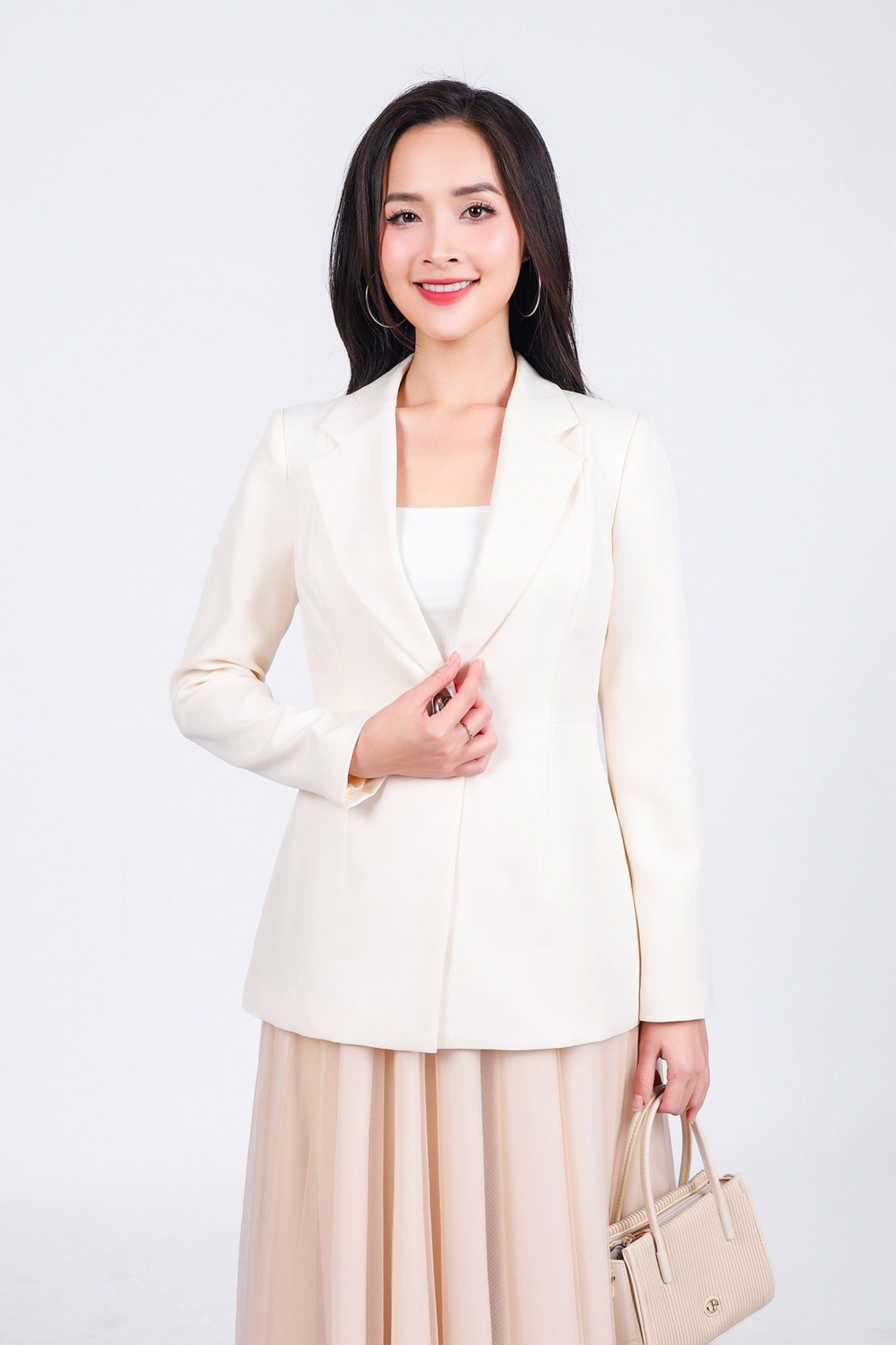 FAV9946 - Áo vest công sở vải thô dày dáng ôm cổ hai ve thân áo đính khuy kim loại cao cấp - PANTIO