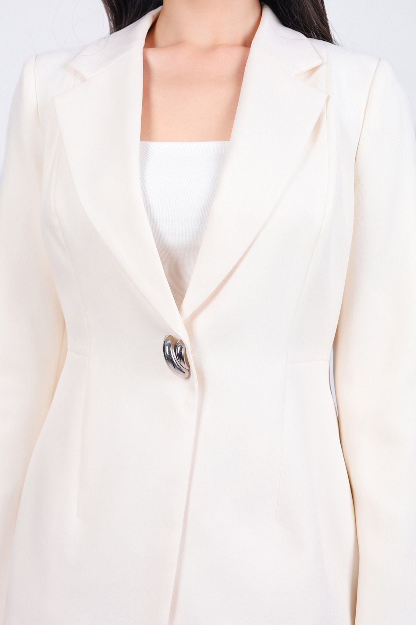 FAV9946 - Áo vest công sở vải thô dày dáng ôm cổ hai ve thân áo đính khuy kim loại cao cấp - PANTIO