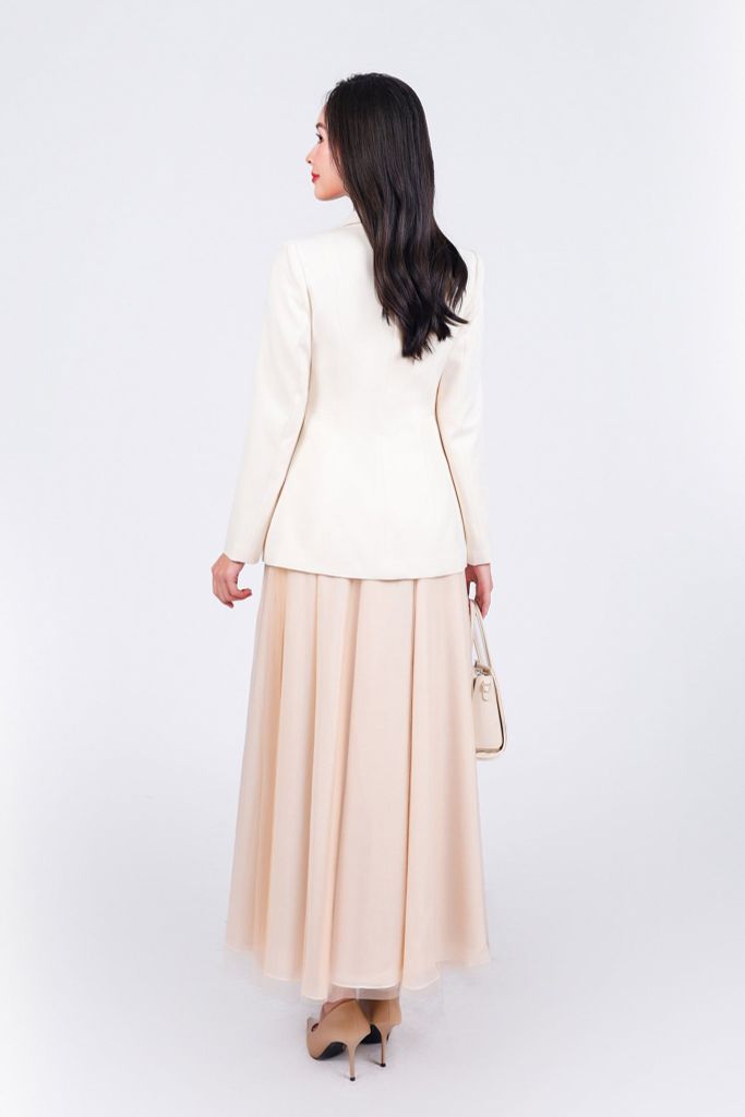 FAV9946 - Áo vest công sở vải thô dày dáng ôm cổ hai ve thân áo đính khuy kim loại cao cấp - PANTIO