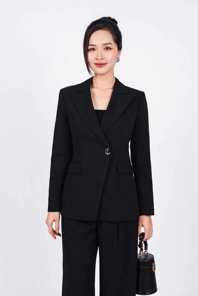 FAV9951 - Áo vest công sở vải thô dáng ôm cổ hai ve vạt chéo thân áo đính khuy kim loại thời trang - PANTIO