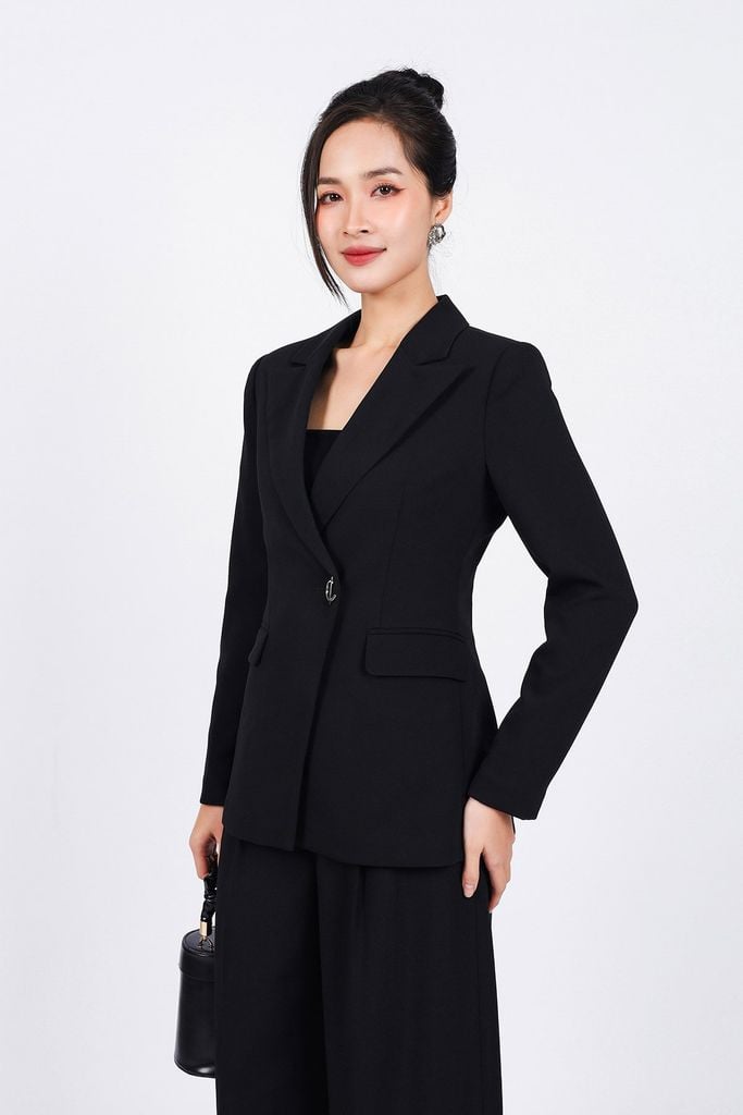 FAV9951 - Áo vest công sở vải thô dáng ôm cổ hai ve vạt chéo thân áo đính khuy kim loại thời trang - PANTIO
