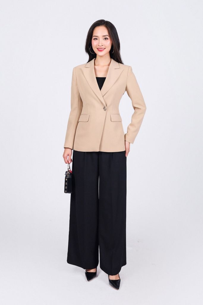 FAV9951 - Áo vest công sở vải thô dáng ôm cổ hai ve vạt chéo thân áo đính khuy kim loại thời trang - PANTIO