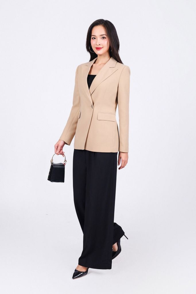FAV9951 - Áo vest công sở vải thô dáng ôm cổ hai ve vạt chéo thân áo đính khuy kim loại thời trang - PANTIO