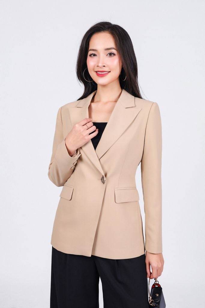 FAV9951 - Áo vest công sở vải thô dáng ôm cổ hai ve vạt chéo thân áo đính khuy kim loại thời trang - PANTIO