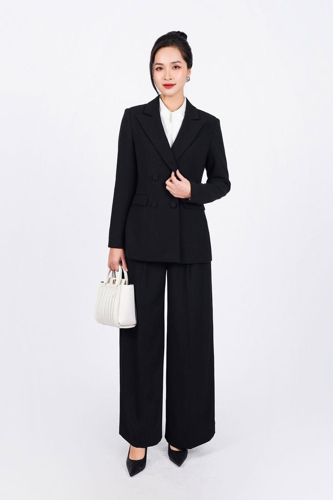 FAV9952 - Áo vest công sở vải thô dày dáng suông cổ hai ve thân áo có túi phối khuy bọc tạo kiểu - PANTIO