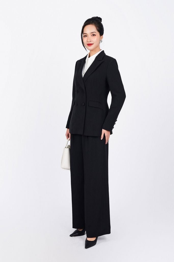 FAV9952 - Áo vest công sở vải thô dày dáng suông cổ hai ve thân áo có túi phối khuy bọc tạo kiểu - PANTIO