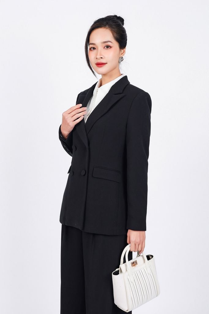 FAV9952 - Áo vest công sở vải thô dày dáng suông cổ hai ve thân áo có túi phối khuy bọc tạo kiểu - PANTIO