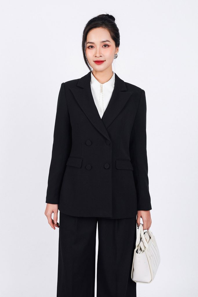 FAV9952 - Áo vest công sở vải thô dày dáng suông cổ hai ve thân áo có túi phối khuy bọc tạo kiểu - PANTIO
