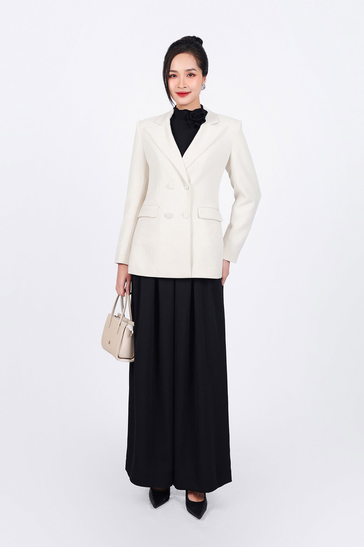 FAV9952 - Áo vest công sở vải thô dày dáng suông cổ hai ve thân áo có túi phối khuy bọc tạo kiểu - PANTIO