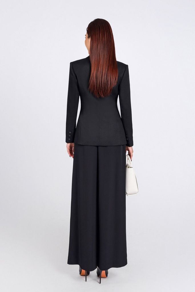 FAV9955 - Áo vest công sở vải thô dày dáng ôm cổ hai ve phối vạt dài tạo kiểu thân áo có túi hai bên - PANTIO