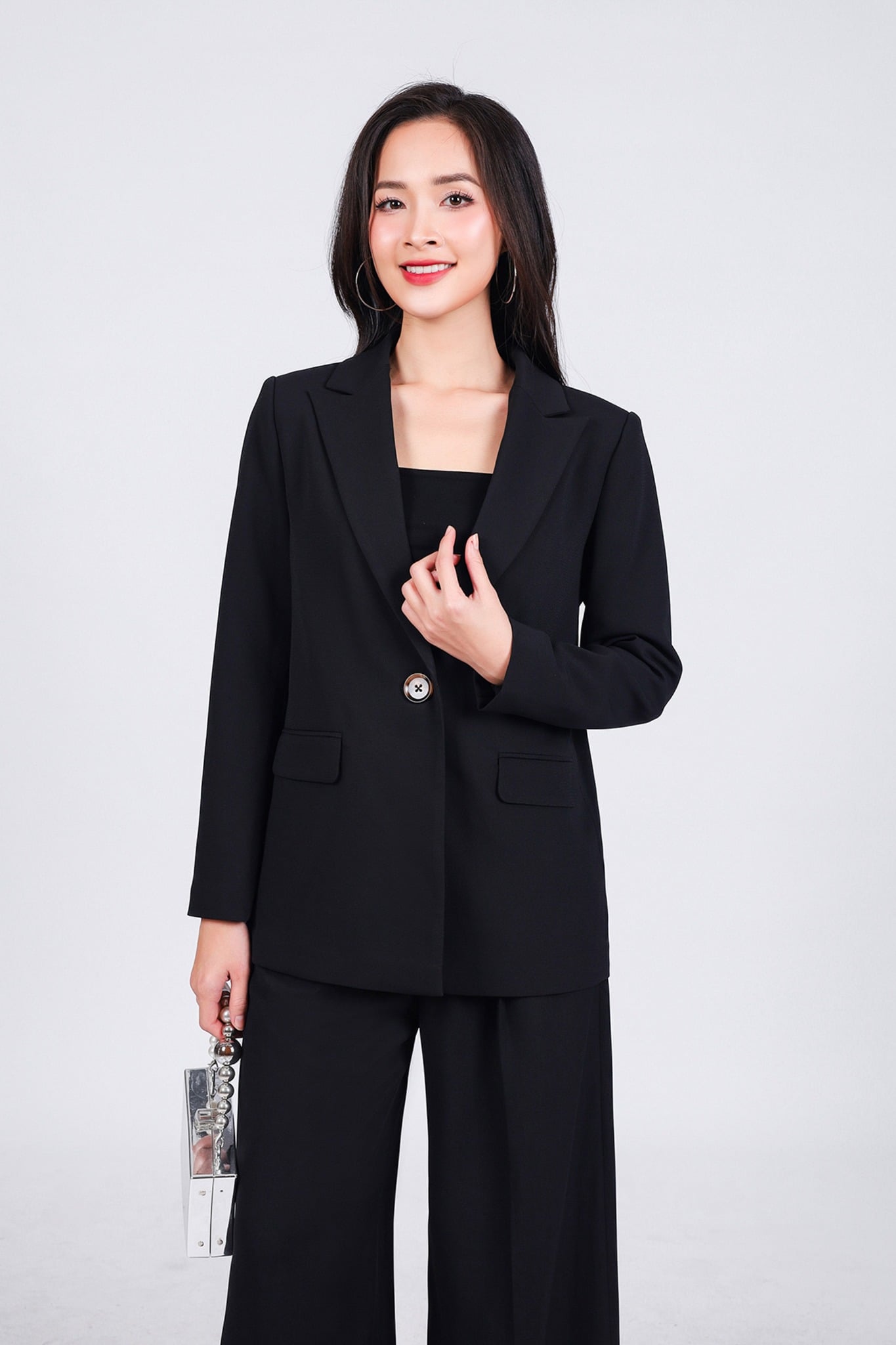 FAV9962 - Áo vest công sở vải thô dáng suông cổ hai ve thân áo phối khuy thời trang có nắp túi tạo kiểu - PANTIO