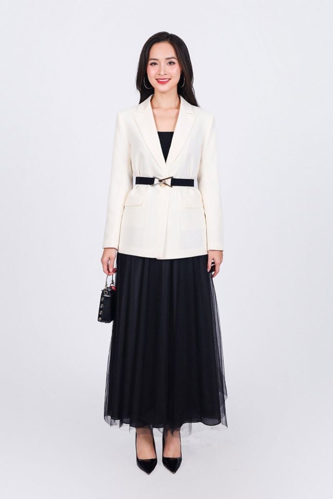 FAV9962 - Áo vest công sở vải thô dáng suông cổ hai ve thân áo phối khuy thời trang có nắp túi tạo kiểu - PANTIO