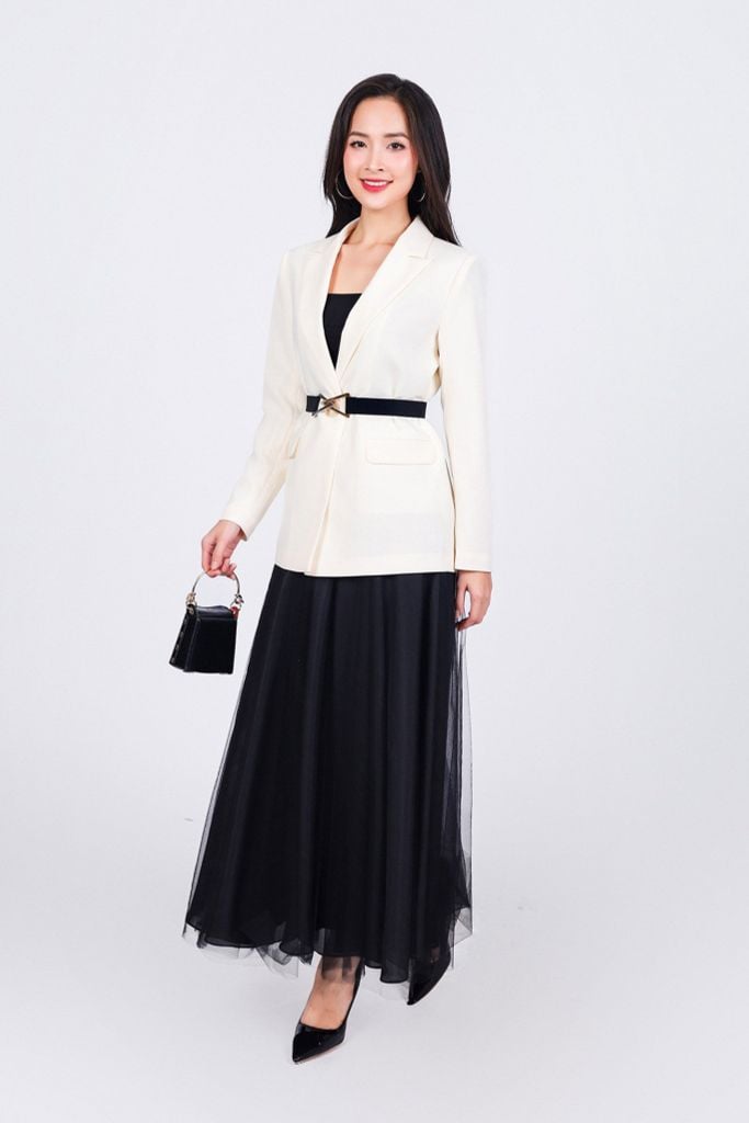 FAV9962 - Áo vest công sở vải thô dáng suông cổ hai ve thân áo phối khuy thời trang có nắp túi tạo kiểu - PANTIO