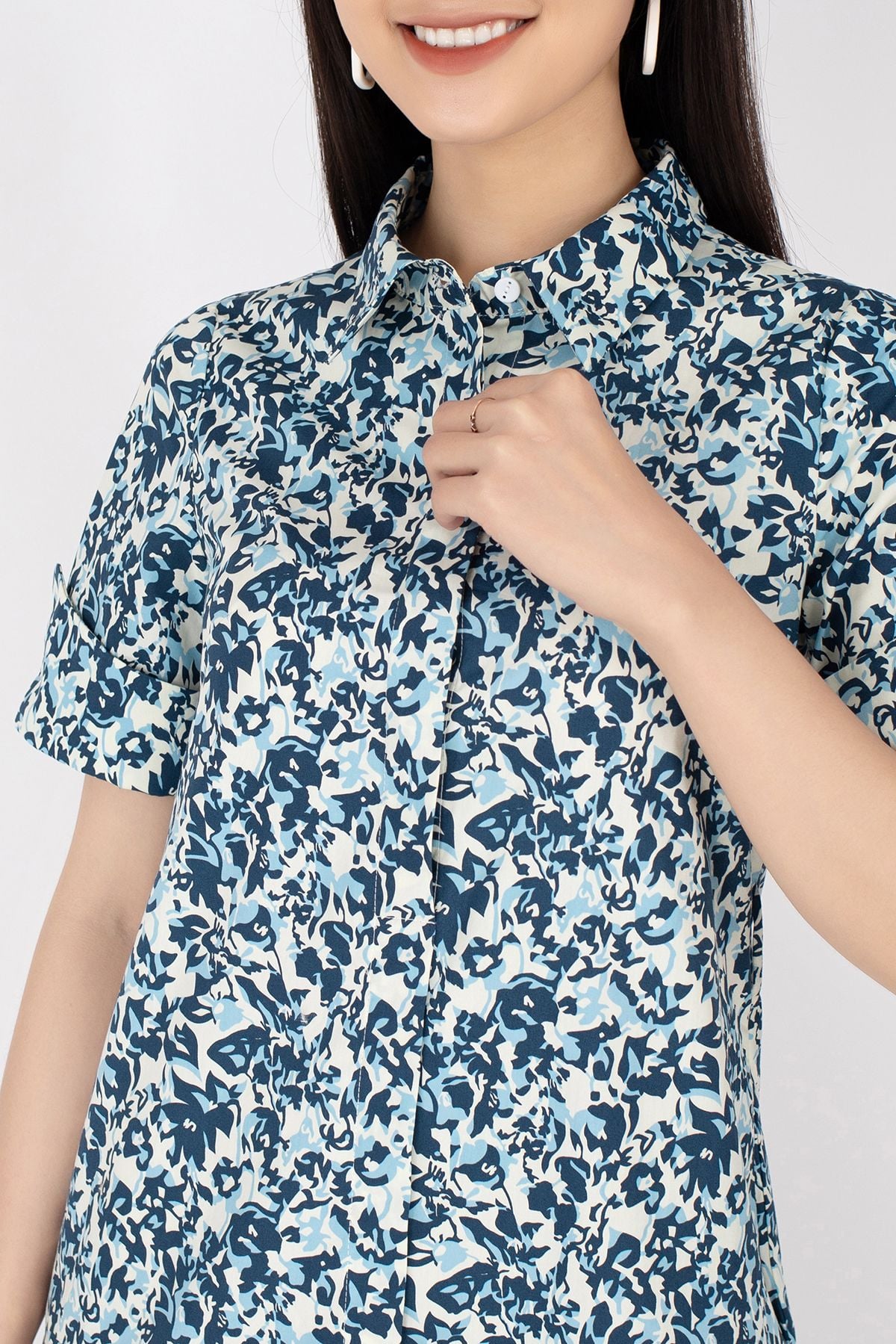 FDC13343 - Đầm công sở vải thô dáng xòe cổ đức tay lật măng séc - PANTIO