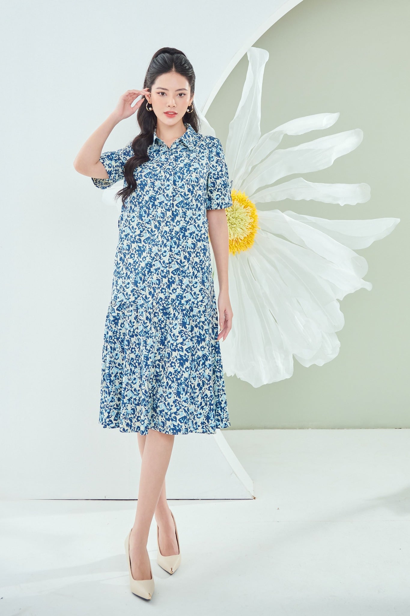 FDC13343 - tỷ lệ kèo 8899 vải thô dáng xòe cổ đức tay lật măng séc - tỷ lệ kèo 8899