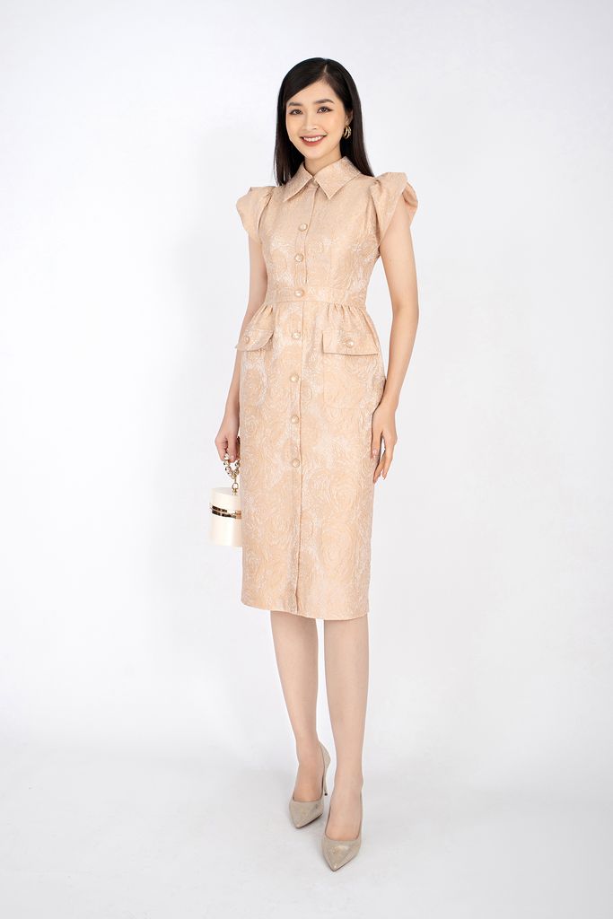 3D4211  ĐẦM TAFTA ĐỎ  Nefertiti Fashion