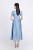 FDC15199 - Đầm công sở vải thô mỏng dáng A xòe cổ xẻ V phối vạt tay bồng nhẹ eo xếp ly bung tạo xoè kèm dây đai thắt eo - PANTIO
