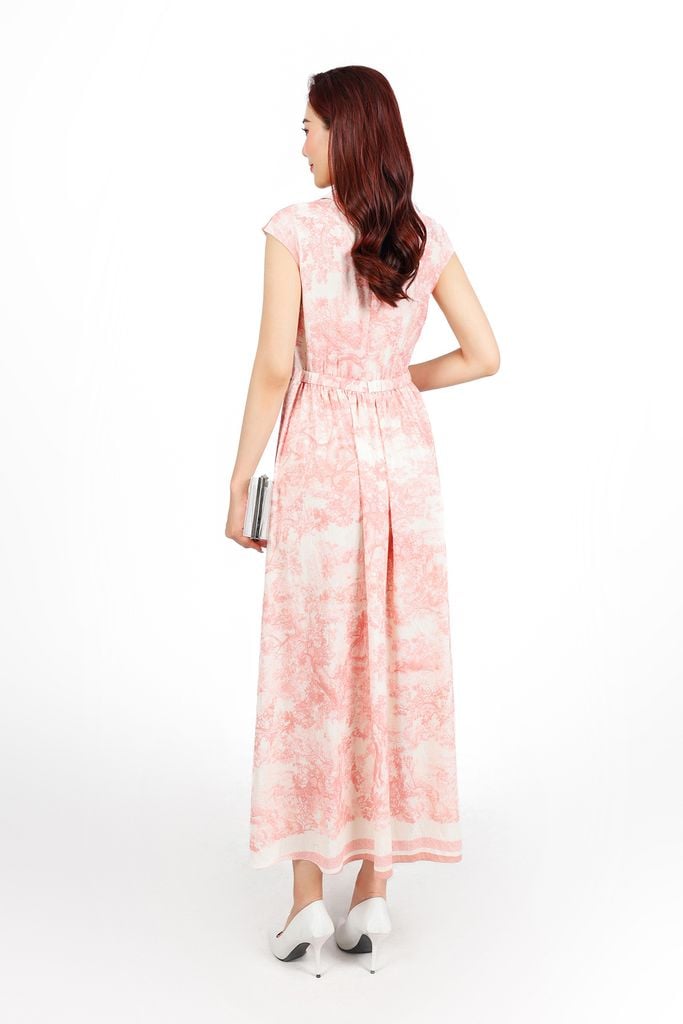 FDC15217 - Đầm công sở vải tơ hoa dáng suông cổ kiểu phối vạt thời trang vai chờm eo bo chun co giãn khoá thân sau - PANTIO