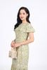 FDC15231 - Đầm công sở vải thô hoa dáng suông cổ tròn vai phối viền tạo kiểu gấu váy xếp nhún tạo xoè khóa thân sau - PANTIO