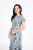 FDC15231 - Đầm công sở vải thô hoa dáng suông cổ tròn vai phối viền tạo kiểu gấu váy xếp nhún tạo xoè khóa thân sau - PANTIO