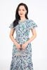 FDC15231 - Đầm công sở vải thô hoa dáng suông cổ tròn vai phối viền tạo kiểu gấu váy xếp nhún tạo xoè khóa thân sau - PANTIO