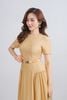 FDC15235 - Đầm công sở vải thô mỏng cổ tròn tay ngắn thân váy phối ly tạo xoè kèm dây lưng co giãn khóa thân sau - PANTIO