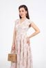 FDC15239 - Đầm công sở vải thô xốp cổ xẻ V vai chờm thân váy phối ly bung tạo xoè khoá thân sau - PANTIO