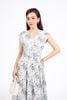 FDC15239 - Đầm công sở vải thô xốp cổ xẻ V vai chờm thân váy phối ly bung tạo xoè khoá thân sau - PANTIO