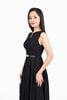 FDC15262 - Đầm công sở vải thô đũi dáng A ôm eo cổ tròn xẻ V thân váy xếp ly bung tạo xoè khoá thân sau - PANTIO