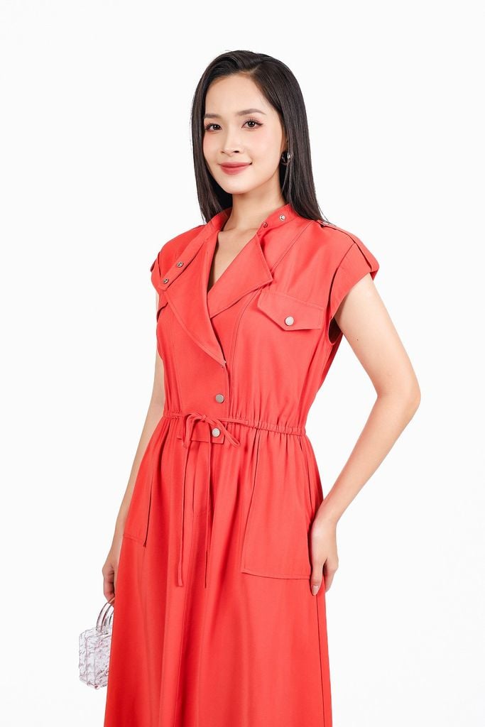 FDC15294 - Đầm công sở vải tuyp xy dáng suông cổ hai ve vai chờm thân váy phối ly tạo kiểu eo bo chun co giãn - PANTIO