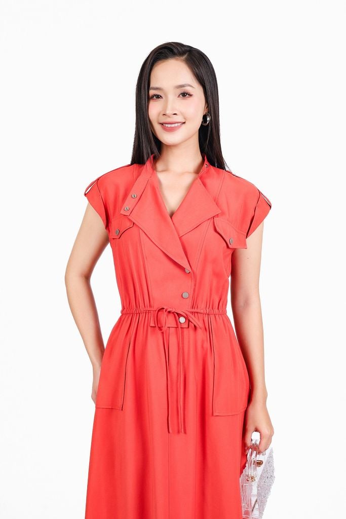 FDC15294 - Đầm công sở vải tuyp xy dáng suông cổ hai ve vai chờm thân váy phối ly tạo kiểu eo bo chun co giãn - PANTIO