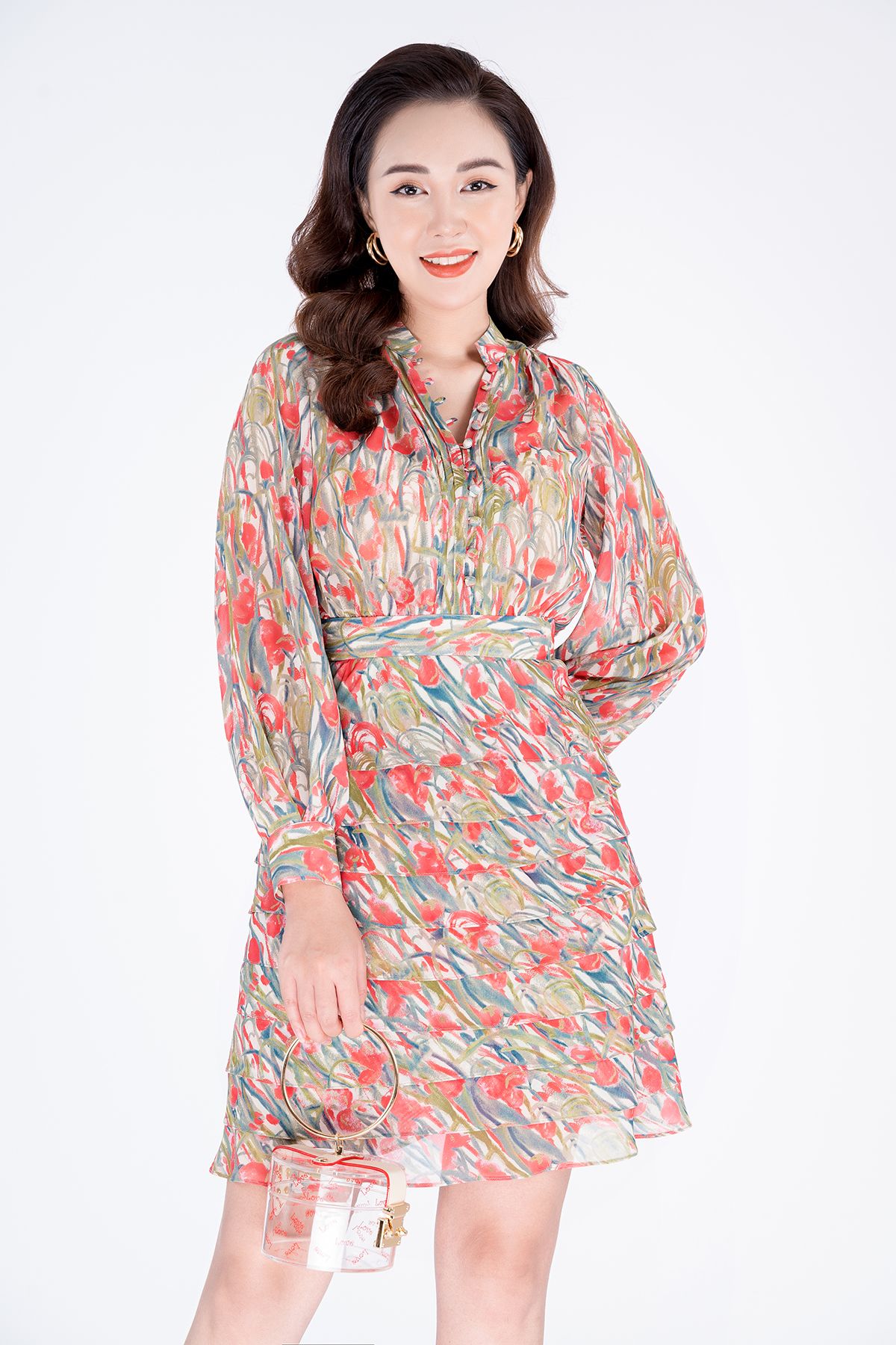 FDC33030 - Đầm công sở chất liệu lụa dài tay - PANTIO