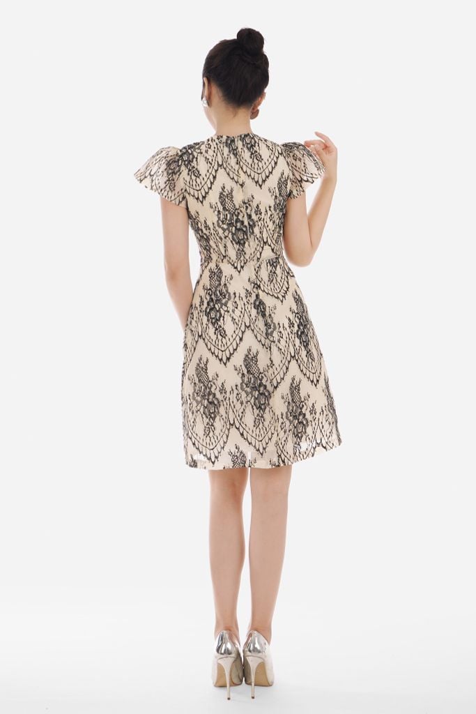 Đầm công sở ren lưới dáng chữ A ngắn tay FDC33116 - PANTIO