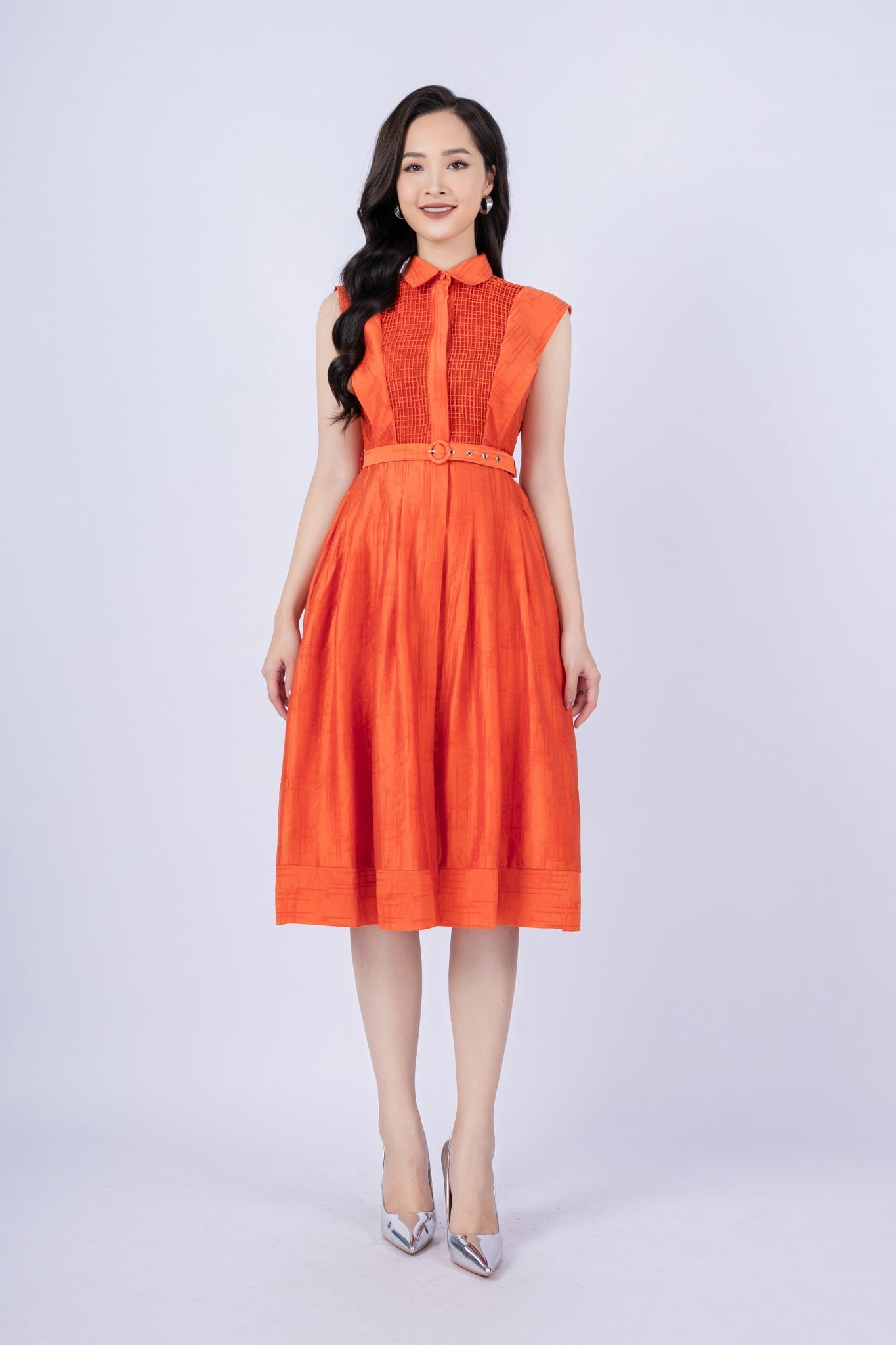 FDC33428 - Đầm công sở vải thô dáng xòe cổ đức - PANTIO