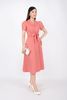 FDC33433 - Đầm công sở vải linen dáng xòe thân sơ mi buộc nơ cổ hai ve tay bồng - PANTIO