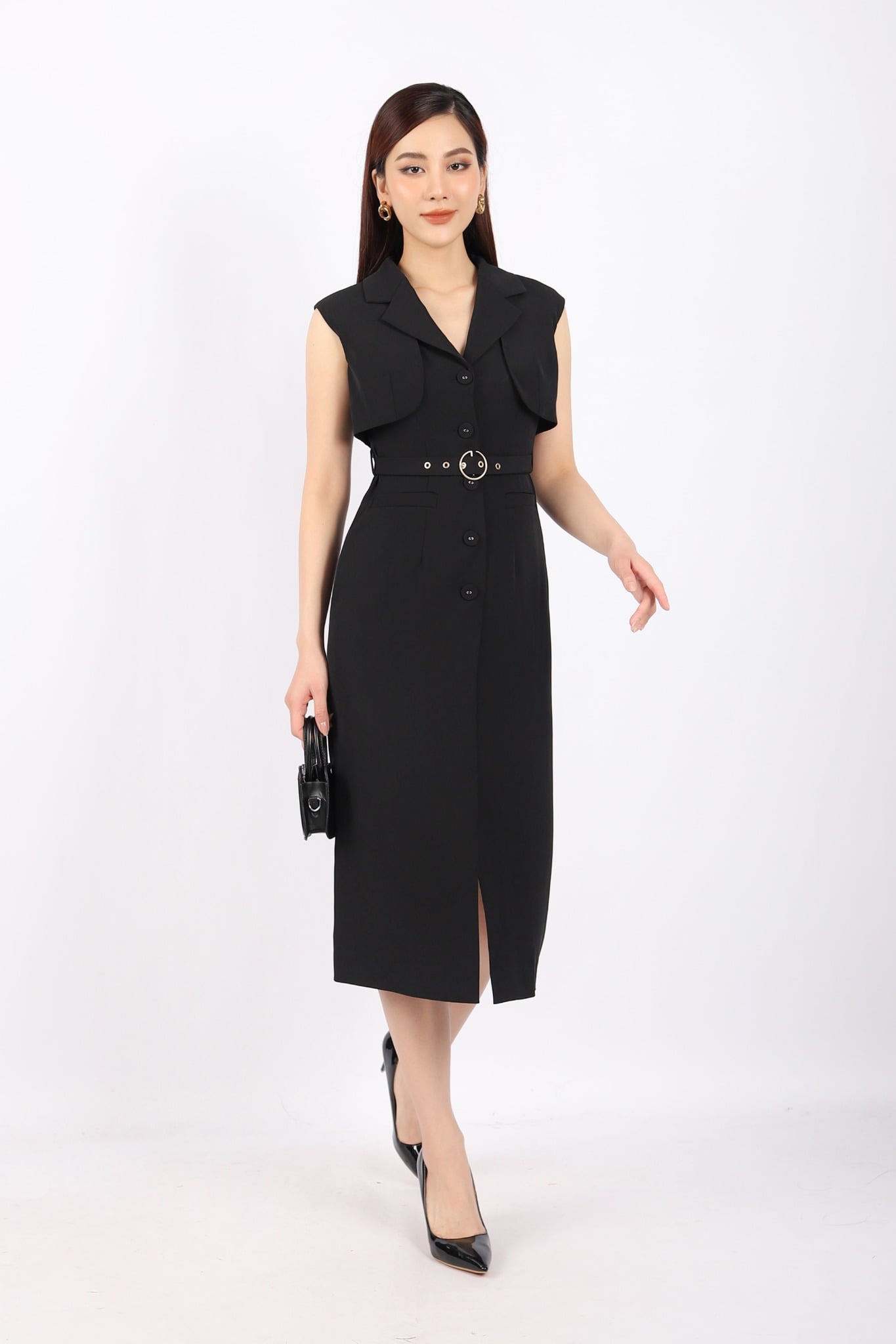 FDC33813 - tỷ lệ kèo 8899 vải tuytsi dáng suông cổ vest cài cúc bọc kèm đai tạo kiểu - tỷ lệ kèo 8899
